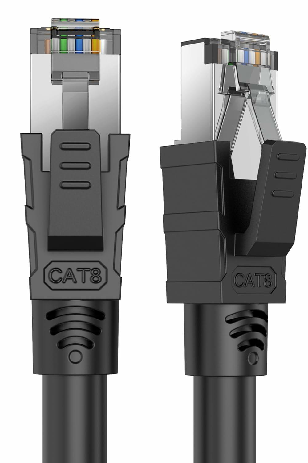 Qiuean Cat 8 Ethernet Cable 1.5ft Black RJ45 Shielded Patch Cord LAN