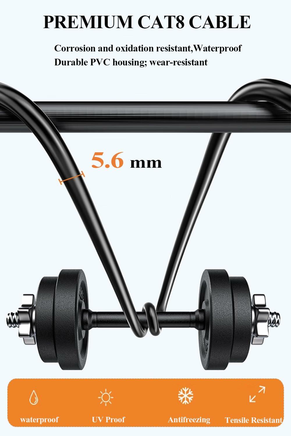 Qiuean Cat 8 Ethernet Cable 1.5ft Black RJ45 Shielded Patch Cord LAN