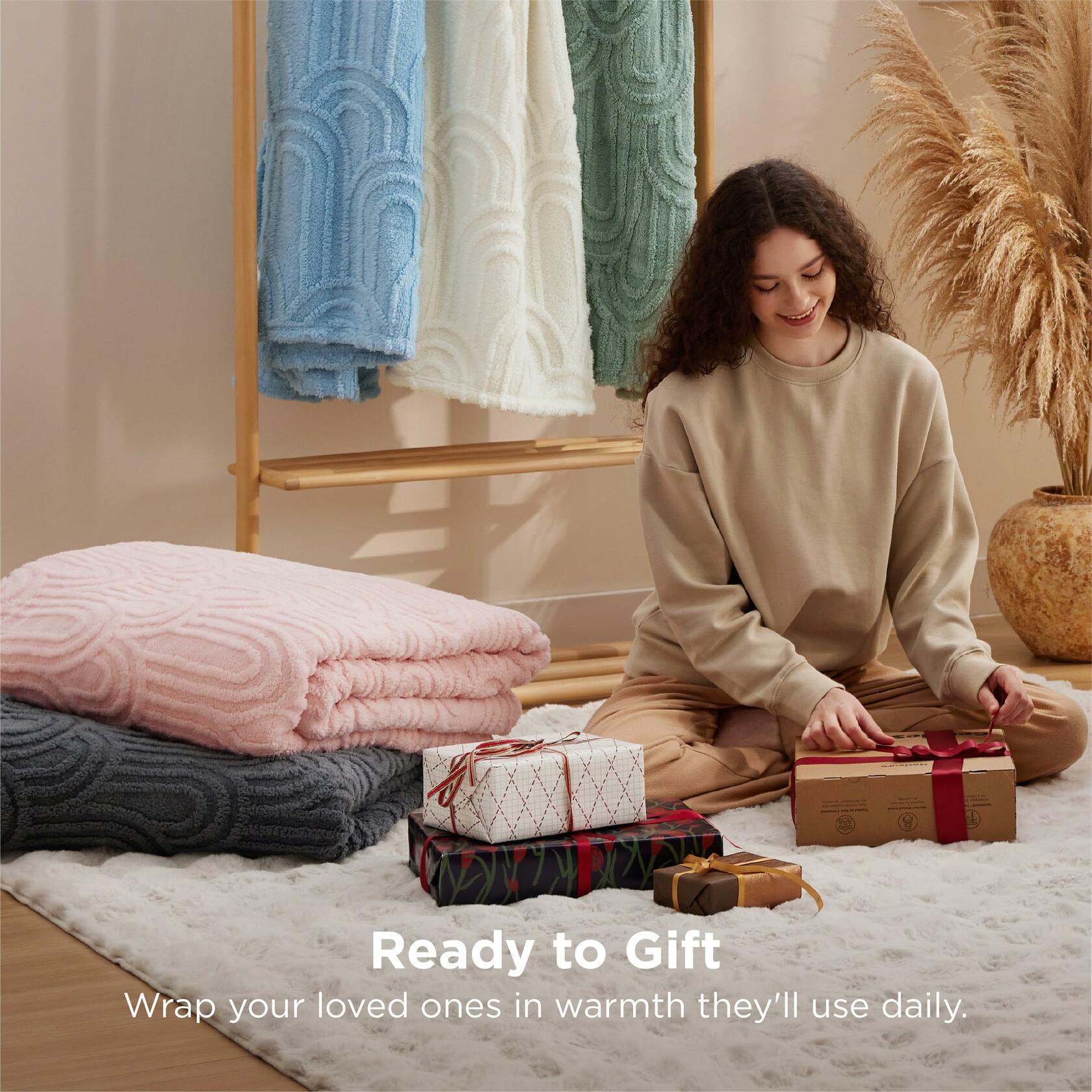 Bedsure GentleSoft Fleece Blanket Queen Size Brown 90x90 Inches