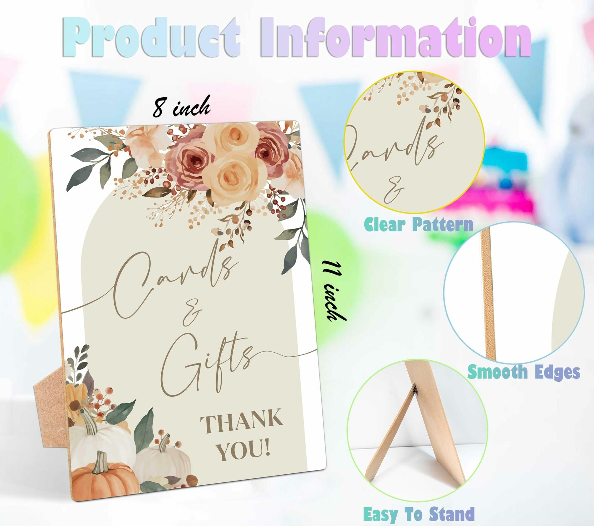 Serach Pumpkin Baby Shower Table Sign Wooden Stand Fall Floral YD16