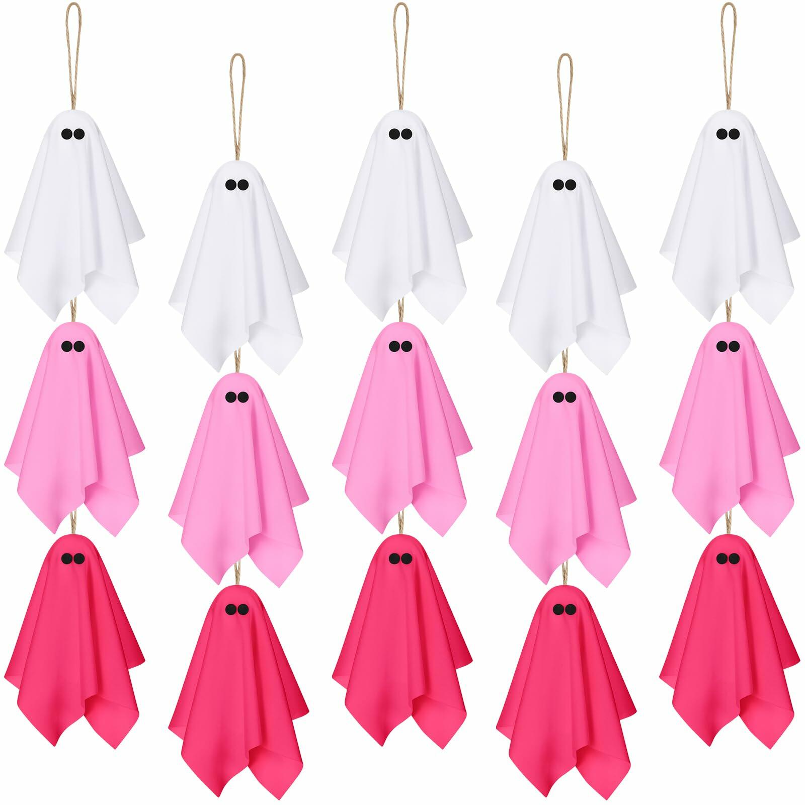Tegeme 15 Pcs Pink Halloween Ghost Decor 4 Inch Pastel Hanging Ornaments