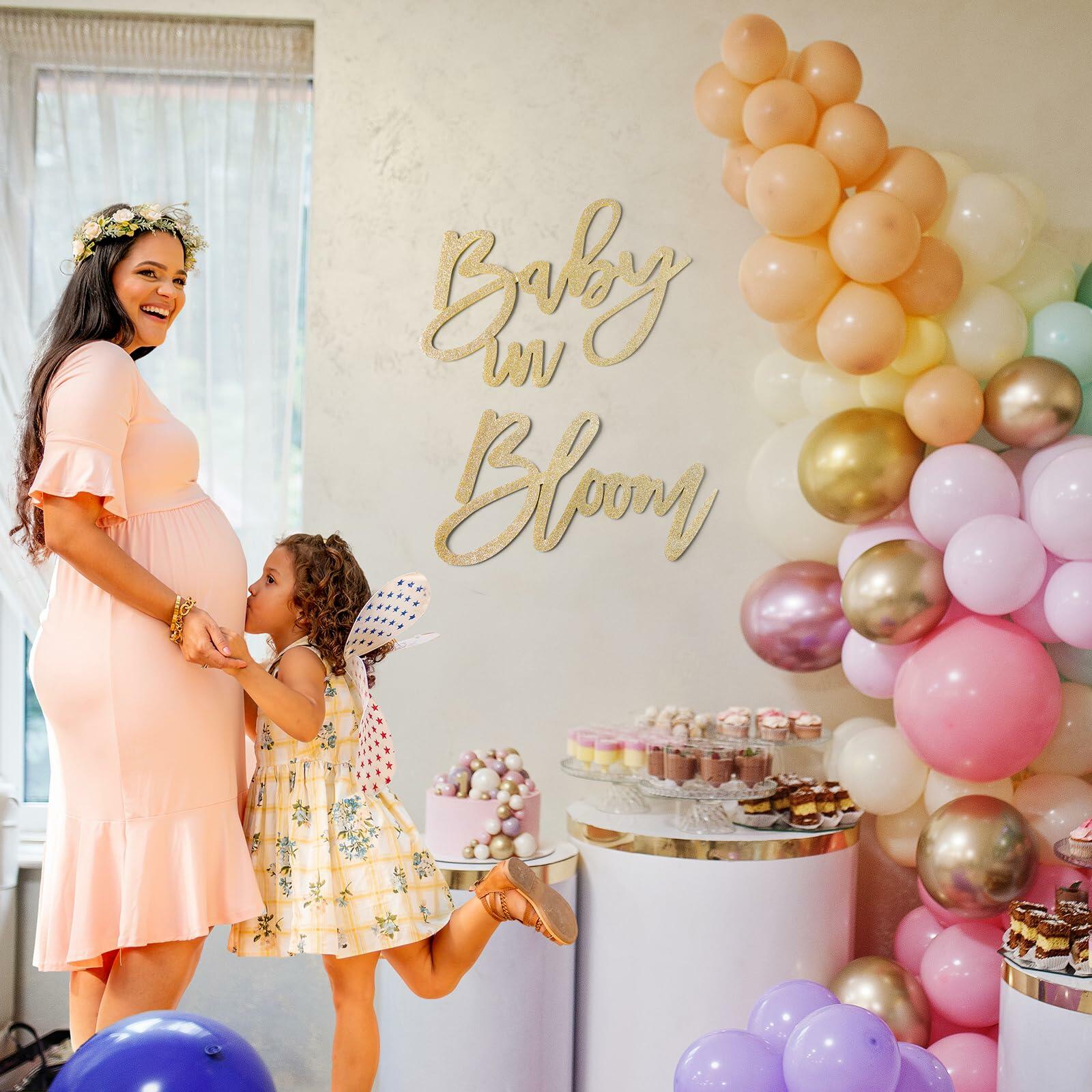 ymhchicc Champagne Baby in Bloom Glitter Felt Banner Large Baby Shower