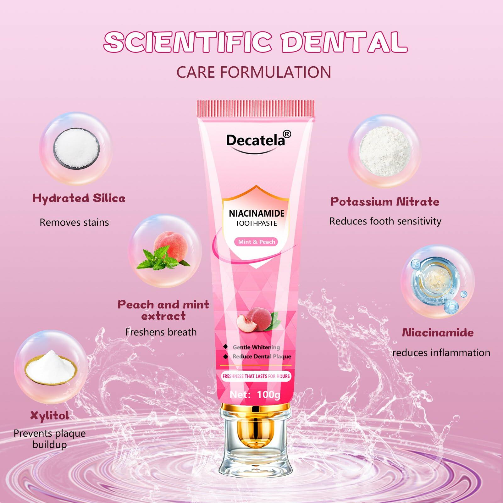 Decatela Niacinamide Whitening Toothpaste Peach Mint Flavor Fluoride-Free