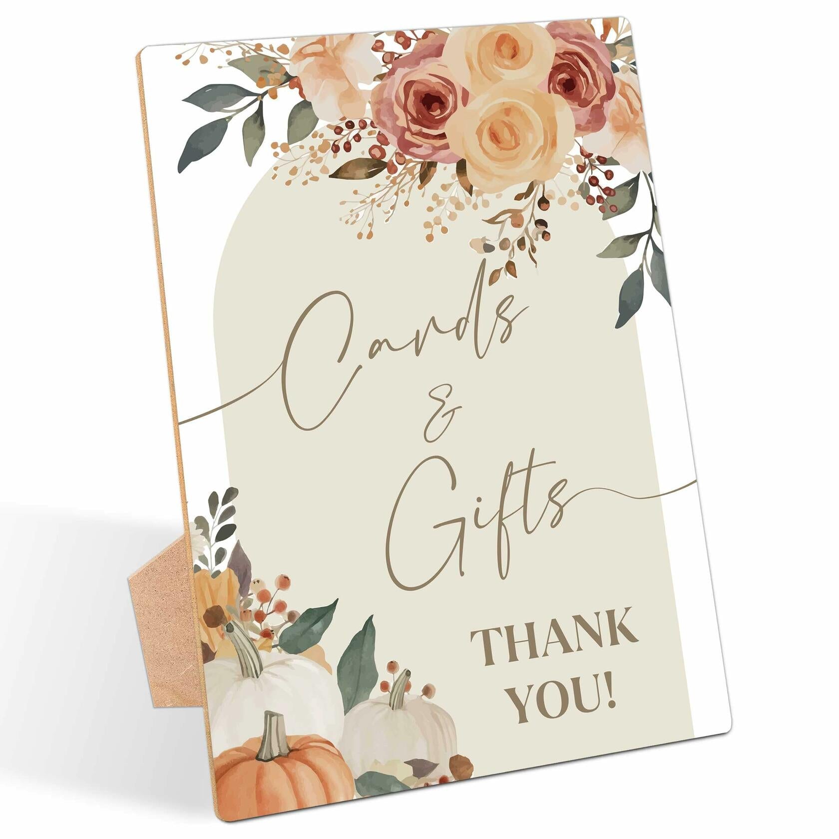 Serach Pumpkin Baby Shower Table Sign Wooden Stand Fall Floral YD16