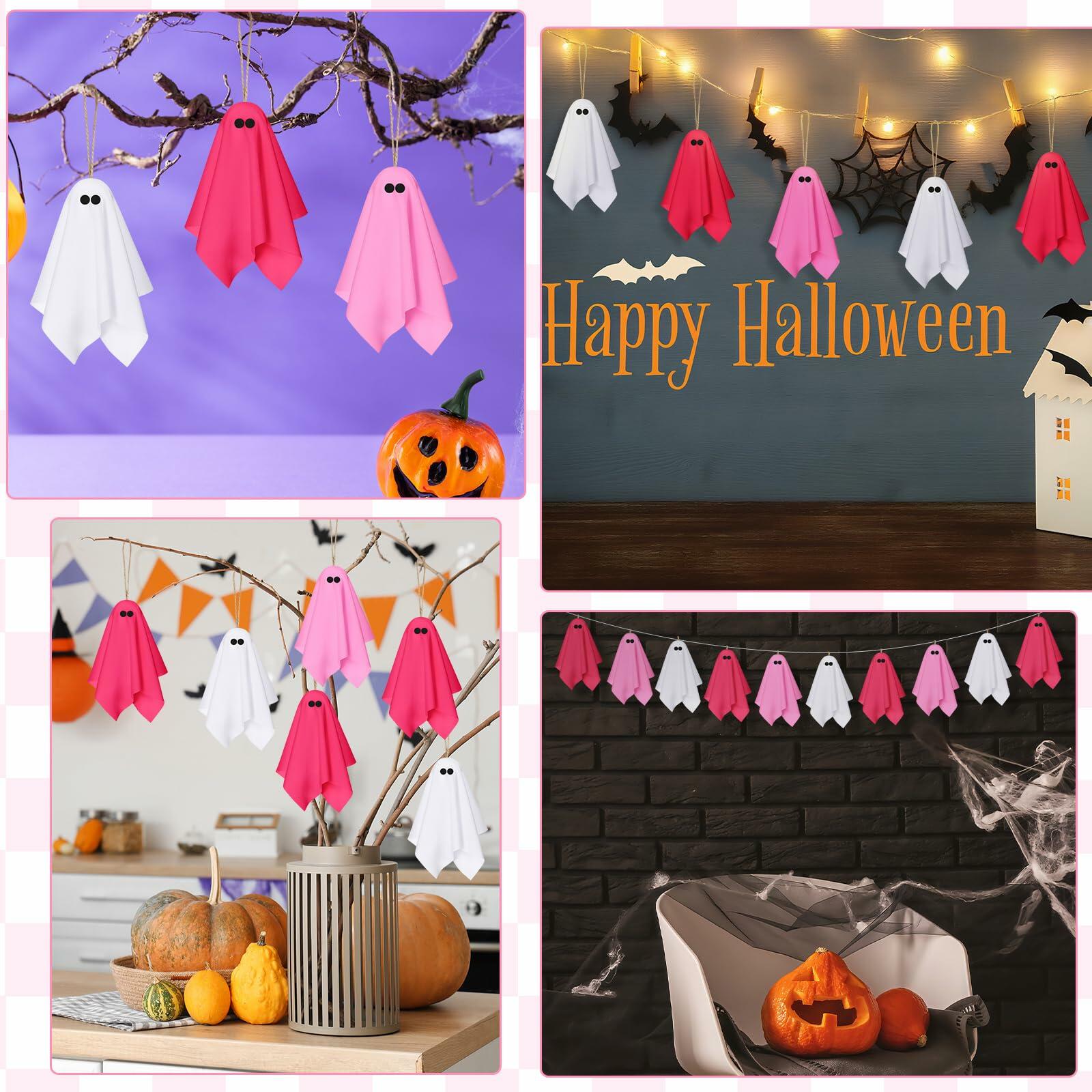 Tegeme 15 Pcs Pink Halloween Ghost Decor 4 Inch Pastel Hanging Ornaments