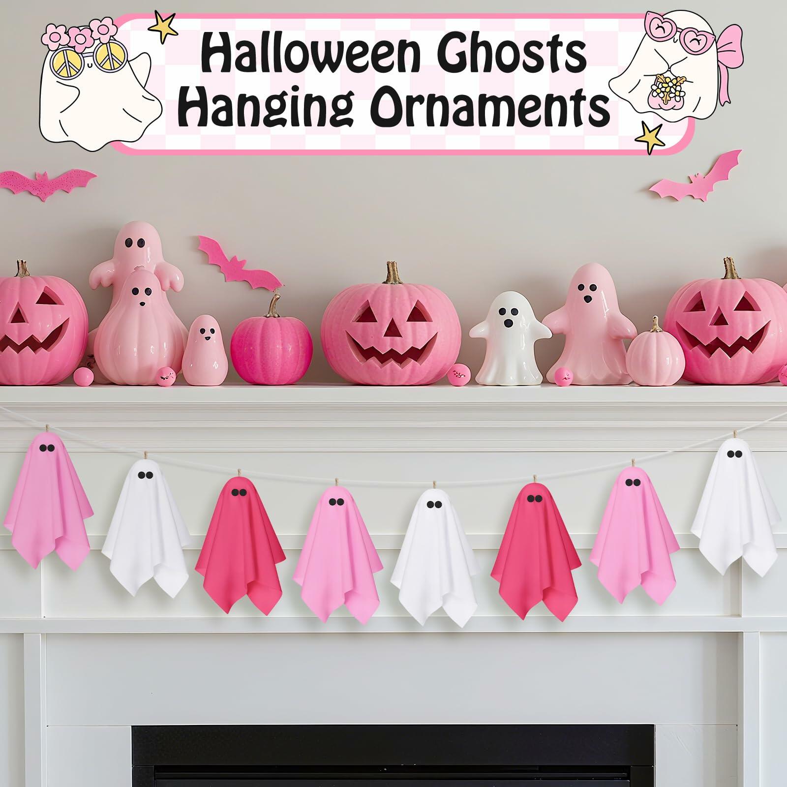 Tegeme 15 Pcs Pink Halloween Ghost Decor 4 Inch Pastel Hanging Ornaments