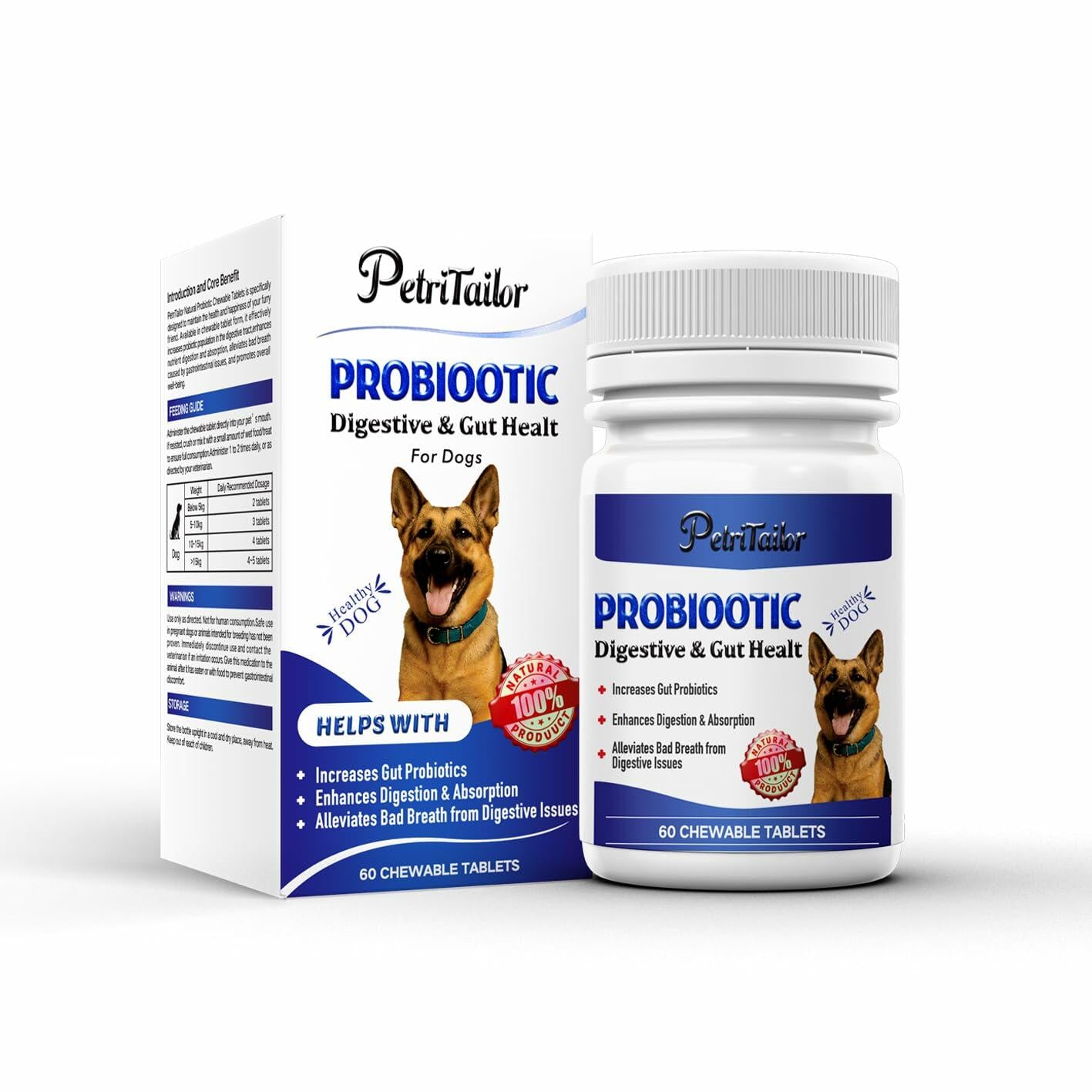 PetriTailor Probiotics Supplement for Dogs Digestive Enzymes Prebiotics