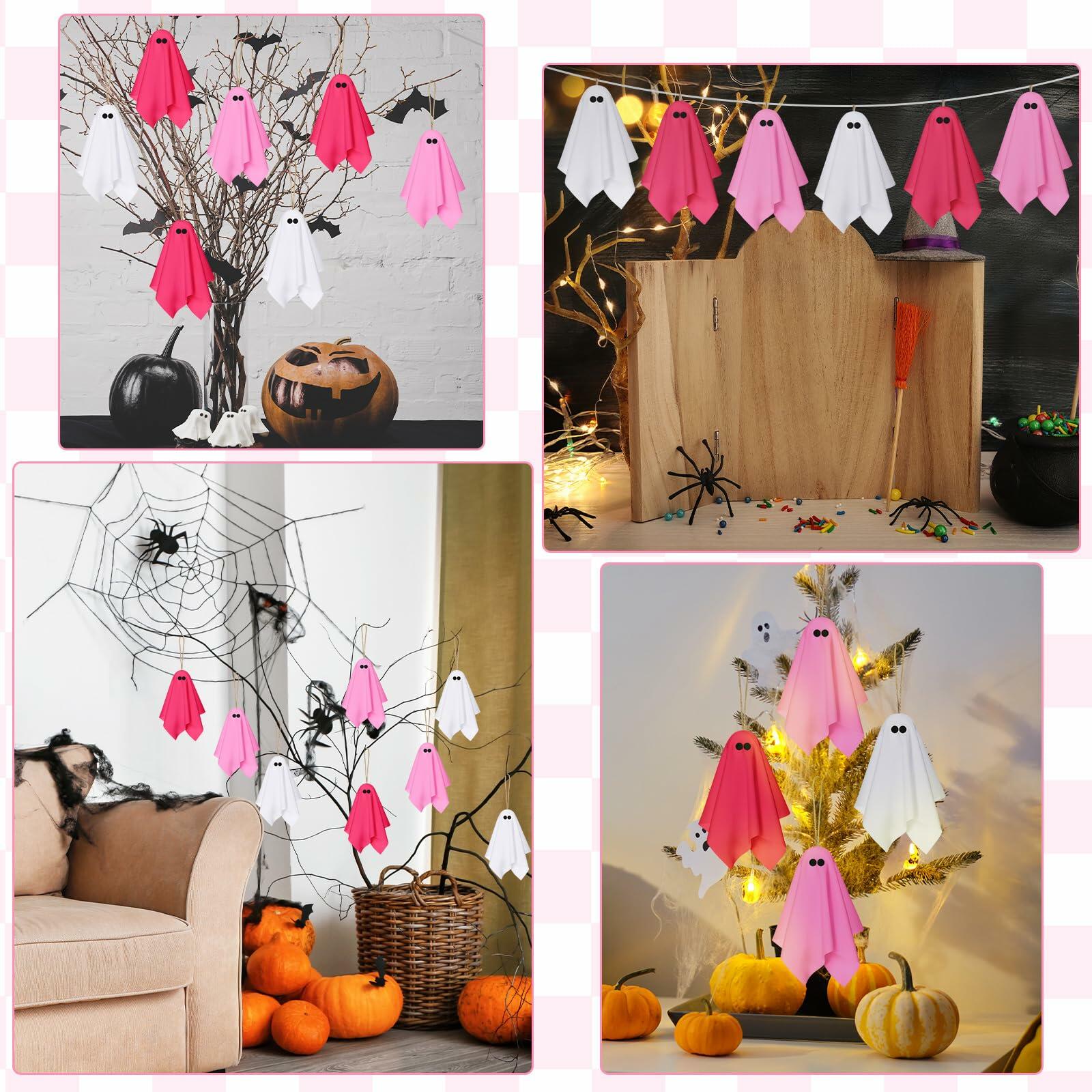 Tegeme 15 Pcs Pink Halloween Ghost Decor 4 Inch Pastel Hanging Ornaments