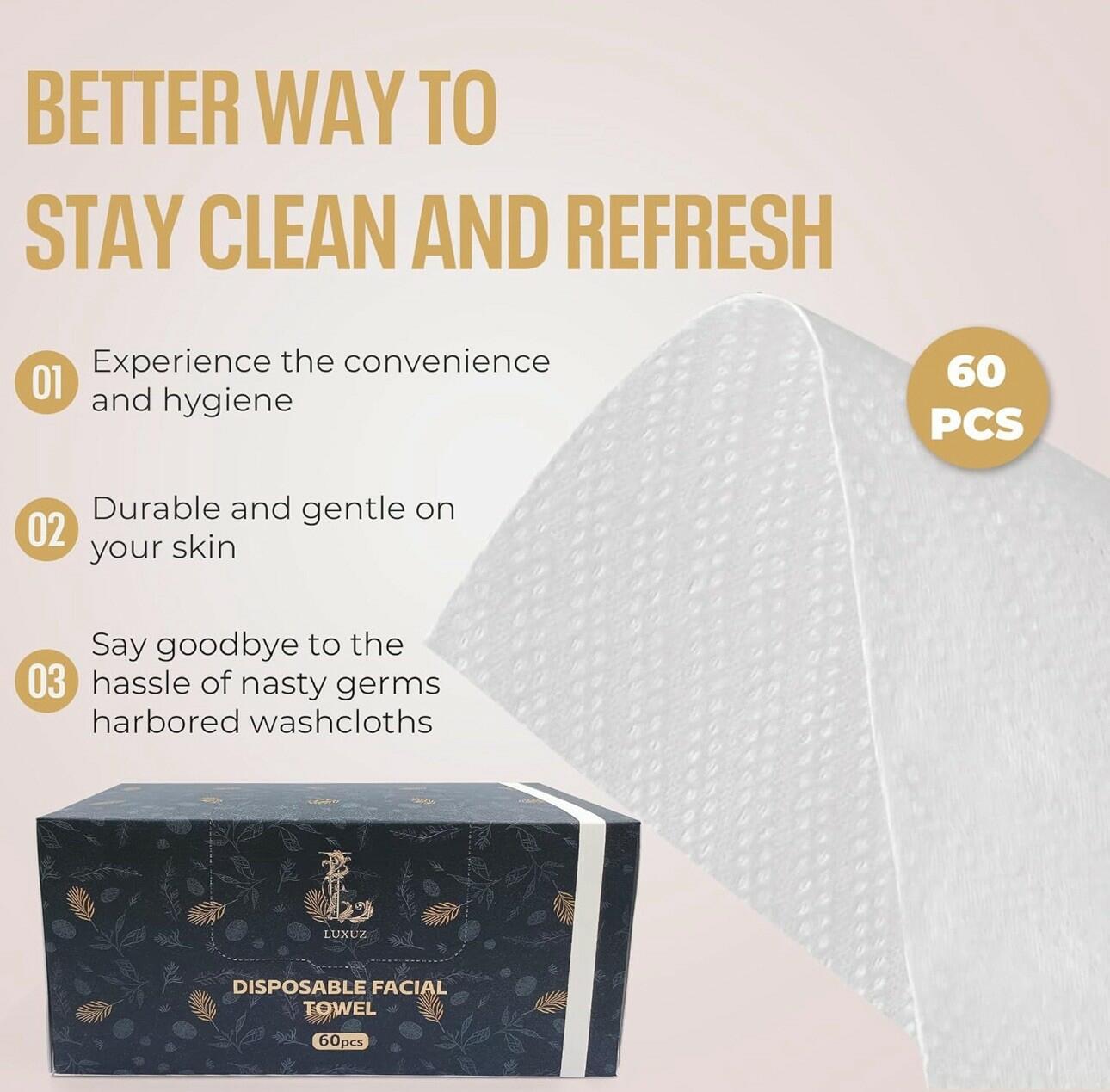 LUXUZ Facial Cleansing Cloths Ultra Soft Dry Wipes XL 60 Count