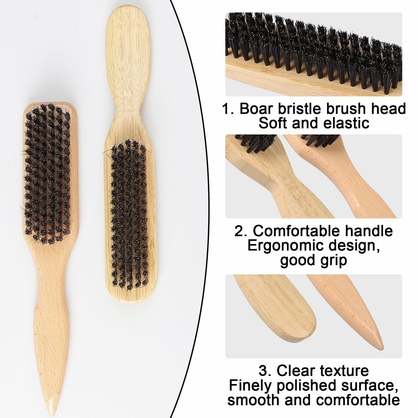 LLMSIX 2Pcs Wooden Handle Boar Bristle Hair Brush Soft Smoothing Brown