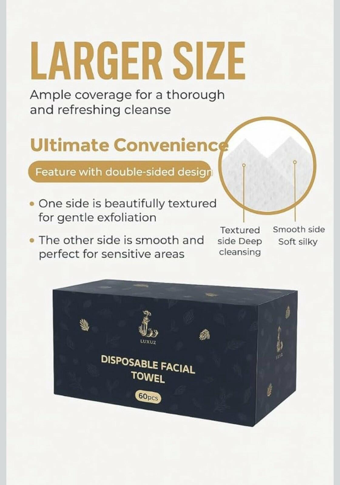 LUXUZ Facial Cleansing Cloths Ultra Soft Dry Wipes XL 60 Count