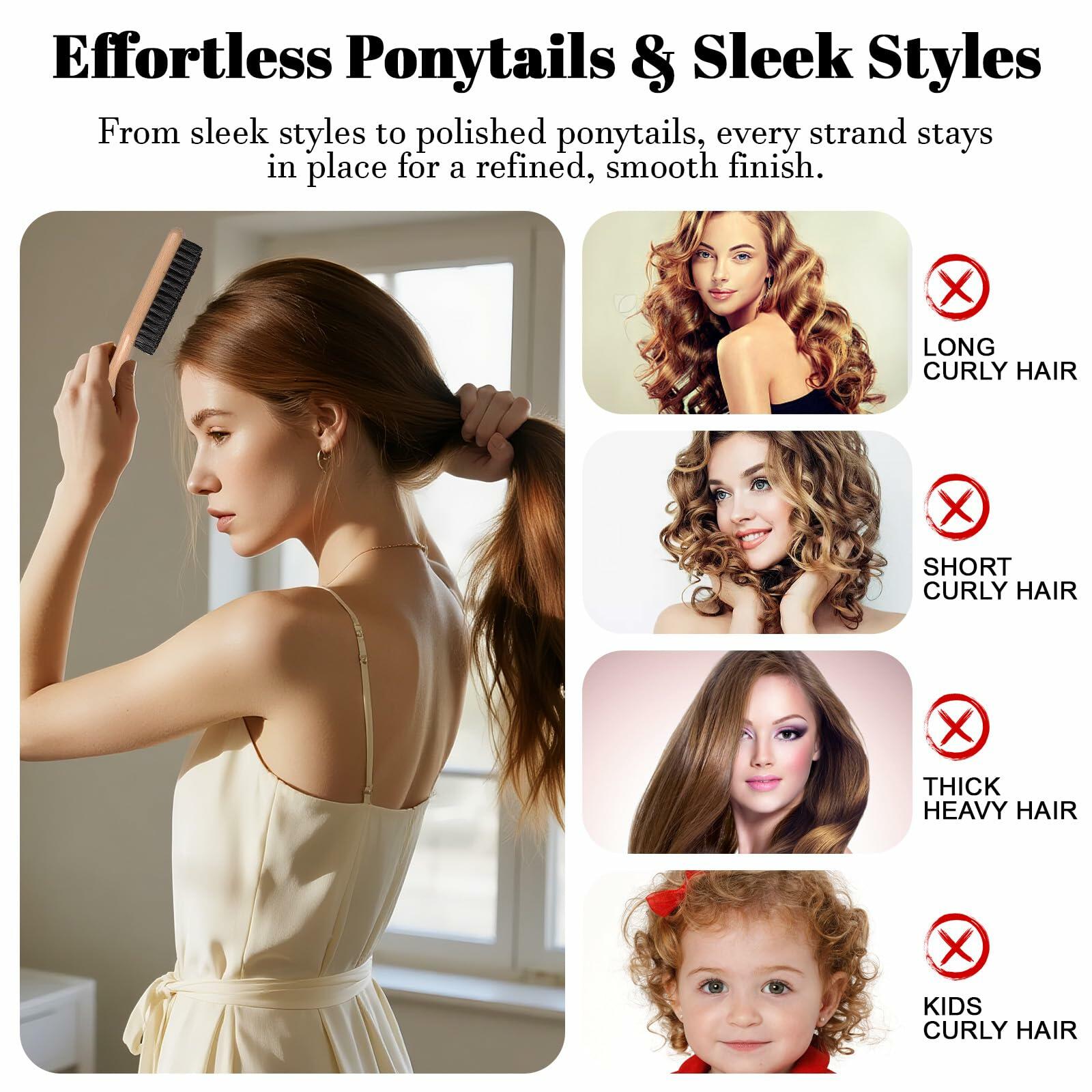 LLMSIX 2Pcs Wooden Handle Boar Bristle Hair Brush Soft Smoothing Brown