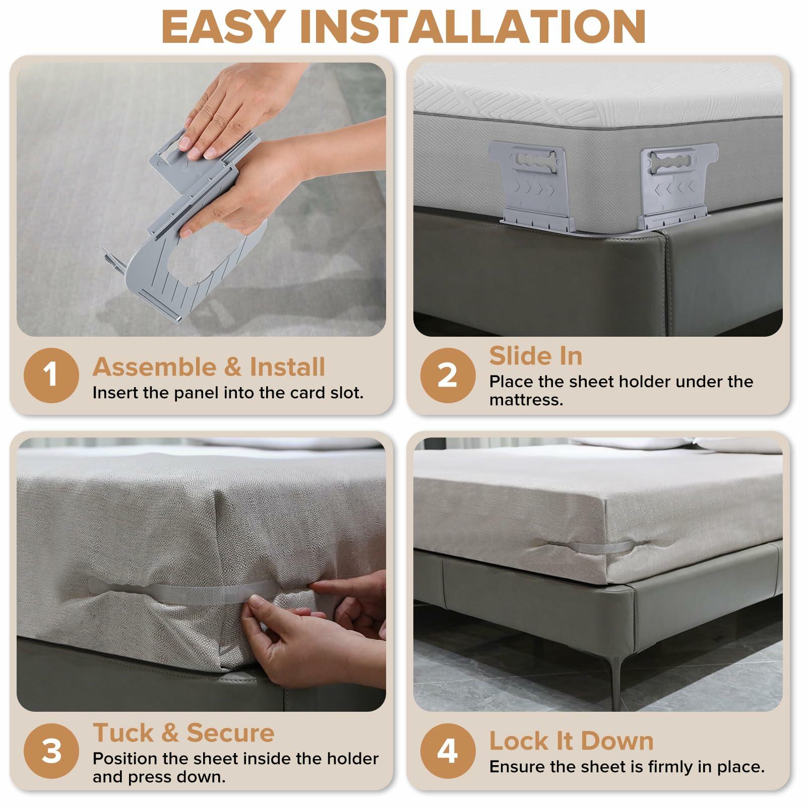 Taigin Lock Bed Sheet Holders Straps 4pcs Grey Fit All Mattresses