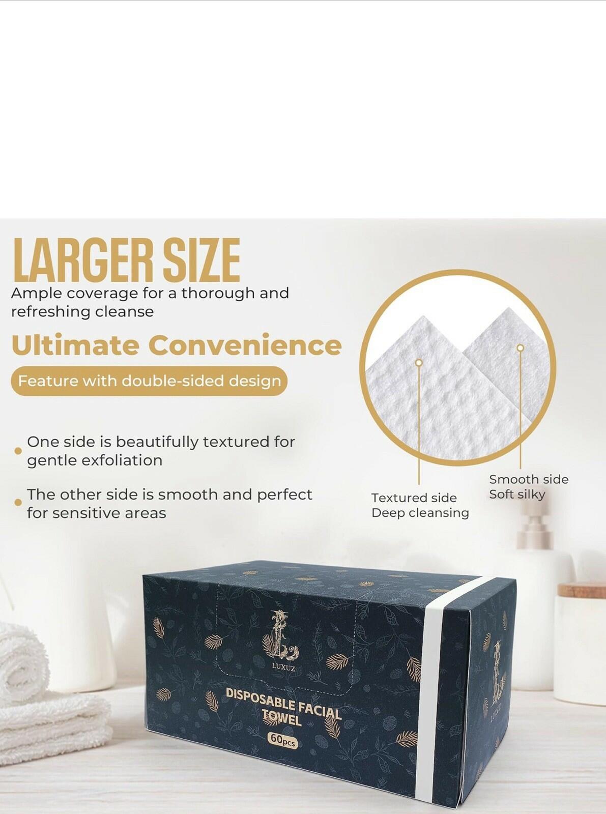 LUXUZ Facial Cleansing Cloths Ultra Soft Dry Wipes XL 60 Count