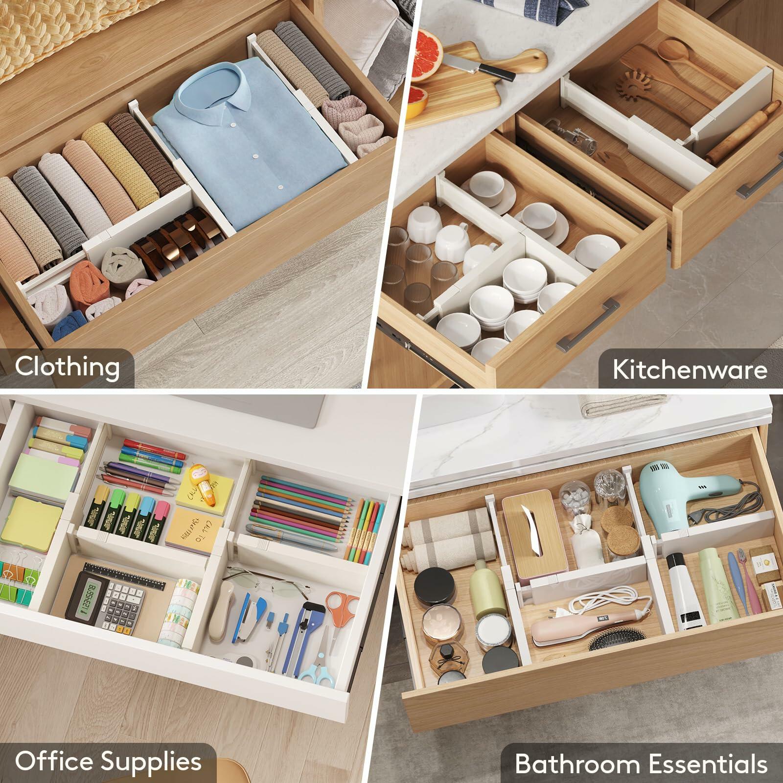 Lifewit 8 Pack Adjustable Drawer Dividers 4" High Beige 11-17" Long