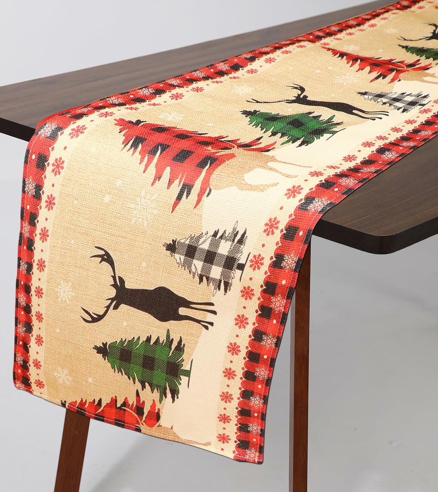 ToRhine Christmas Table Runner Linen Tree & Elk Pattern 72in Tree&elk
