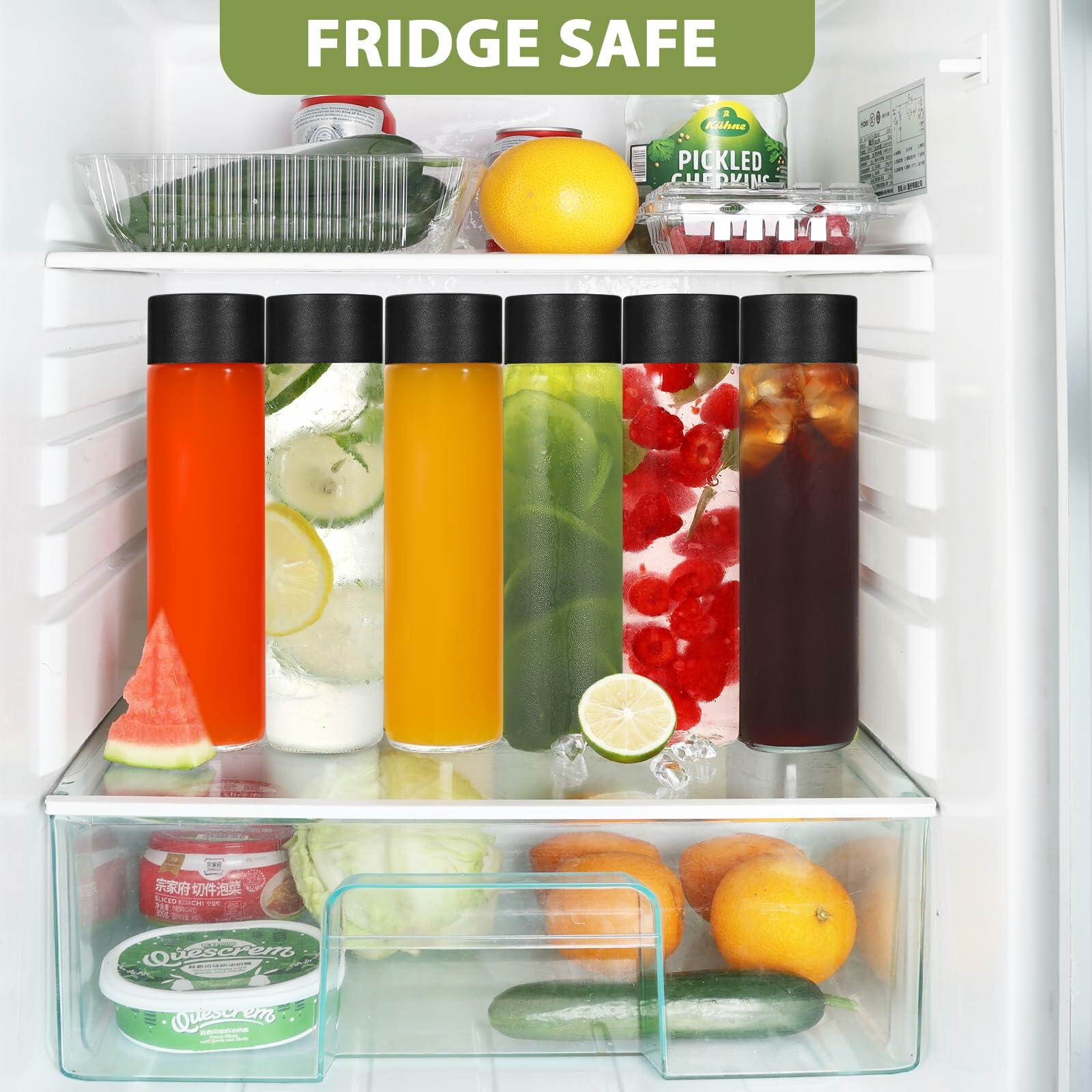 Danmu Glass Juice Bottles 16oz Leakproof Reusable 6 Pack Black Lid