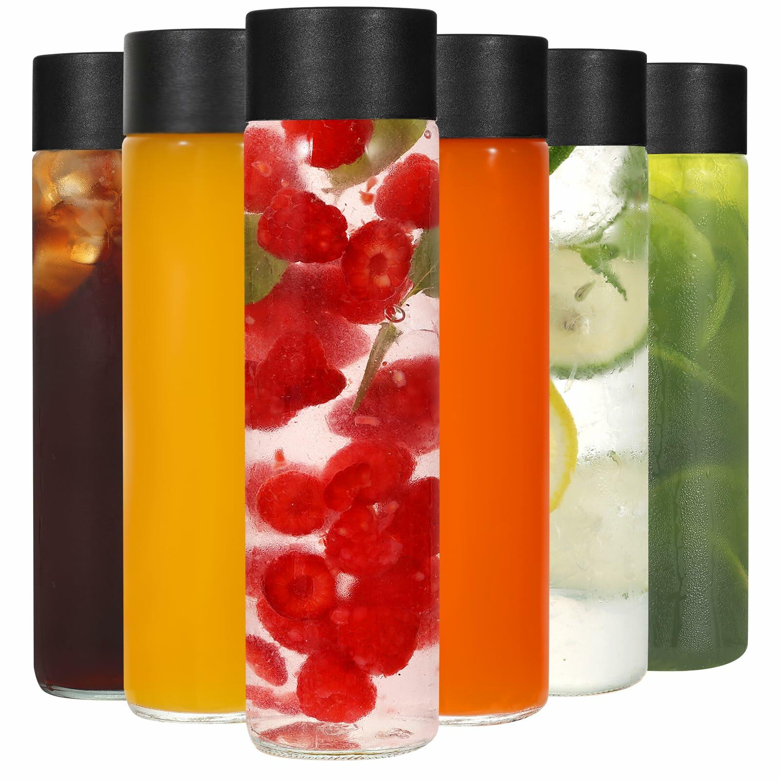 Danmu Glass Juice Bottles 16oz Leakproof Reusable 6 Pack Black Lid