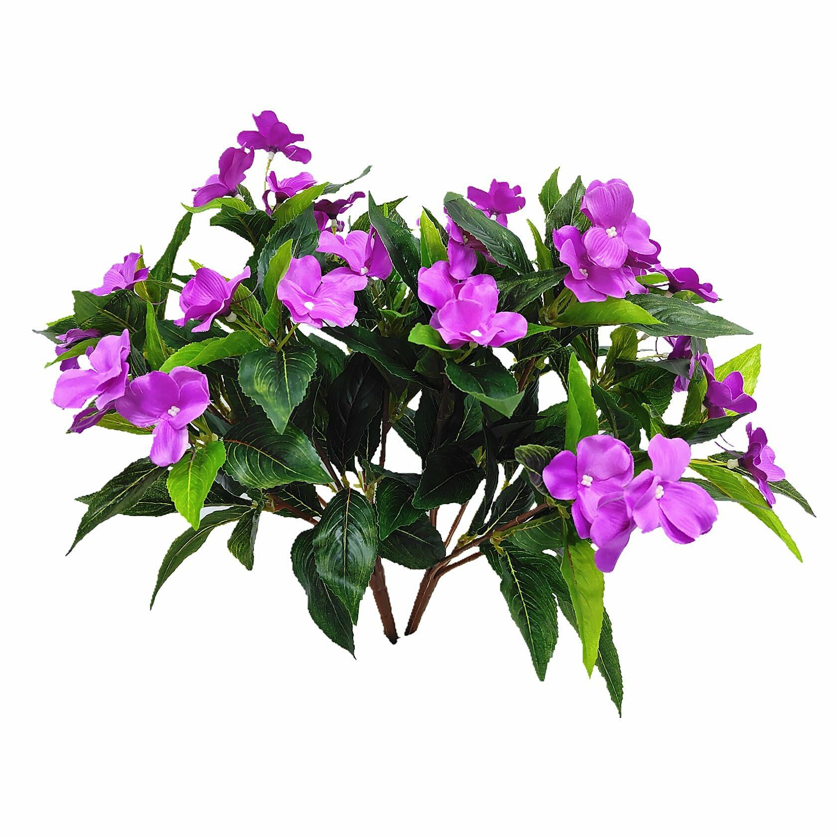 Aflorshope 2 PCS Artificial Impatiens Flowers Red Faux Greenery Bushes