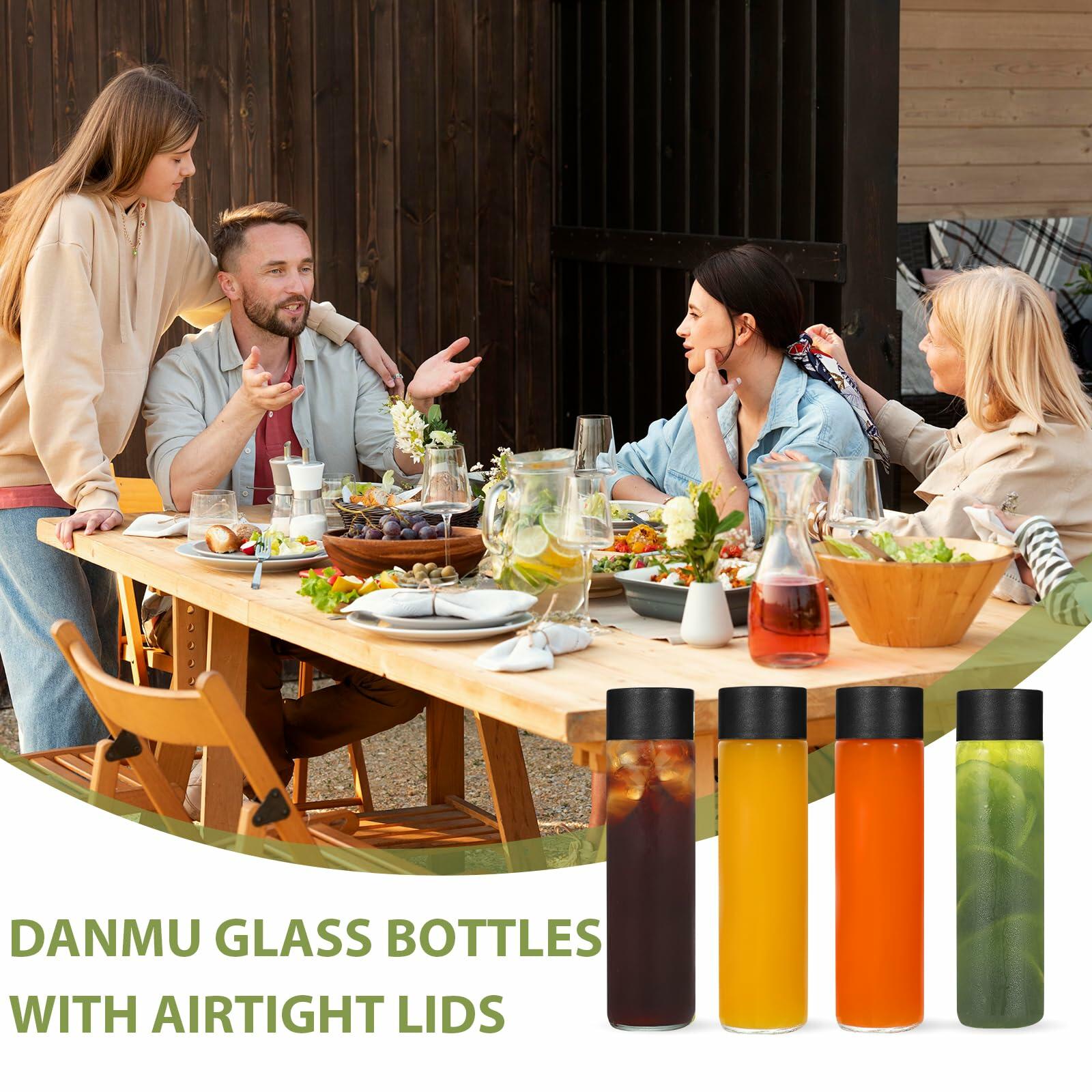 Danmu Glass Juice Bottles 16oz Leakproof Reusable 6 Pack Black Lid