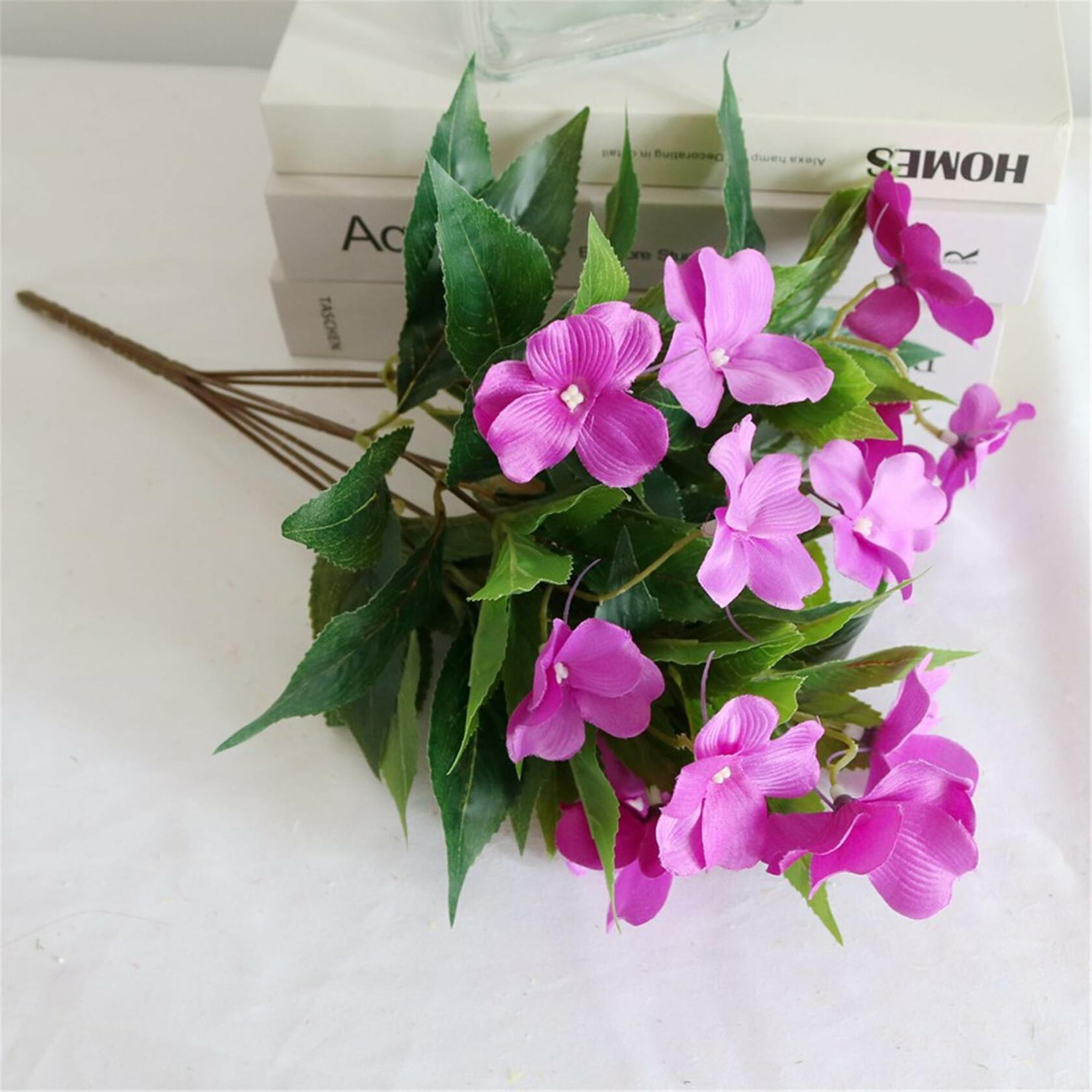 Aflorshope 2 PCS Artificial Impatiens Flowers Red Faux Greenery Bushes