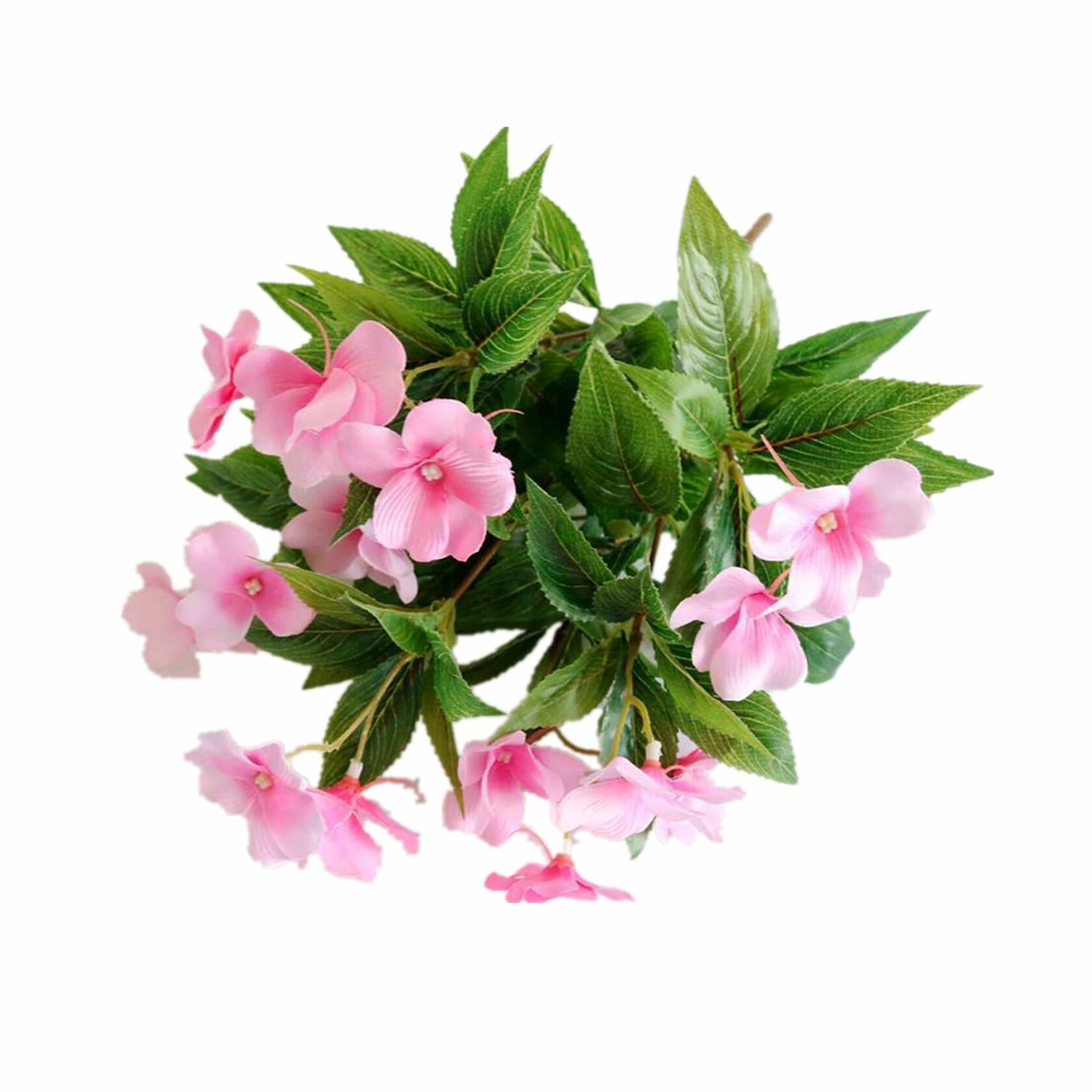 Aflorshope 2 PCS Artificial Impatiens Flowers Red Faux Greenery Bushes