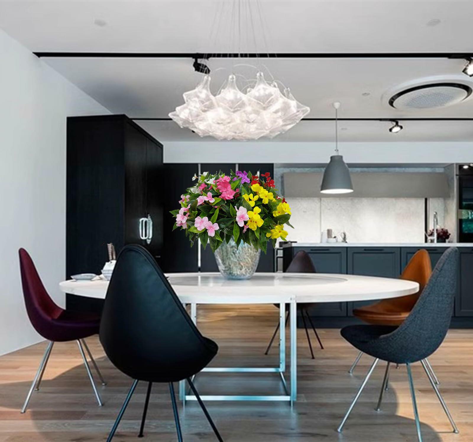 Aflorshope 2 PCS Artificial Impatiens Flowers Red Faux Greenery Bushes