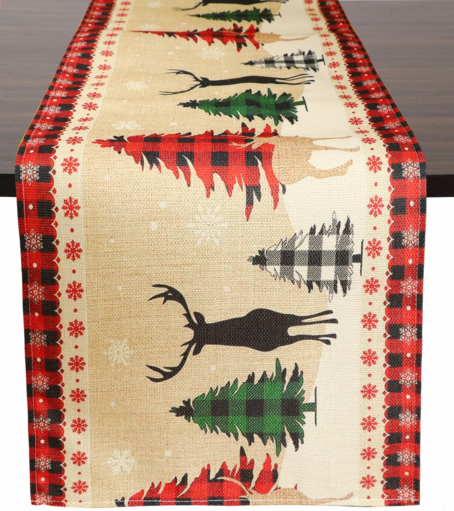 ToRhine Christmas Table Runner Linen Tree & Elk Pattern 72in Tree&elk