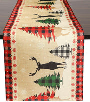 ToRhine Christmas Table Runner Linen Tree & Elk Pattern 72in Tree&elk