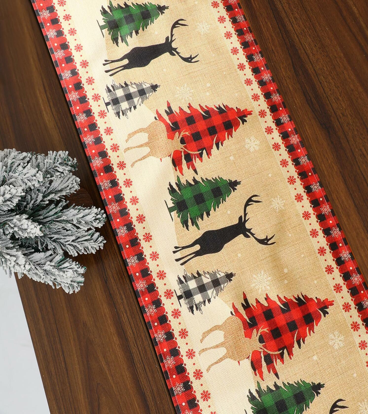 ToRhine Christmas Table Runner Linen Tree & Elk Pattern 72in Tree&elk