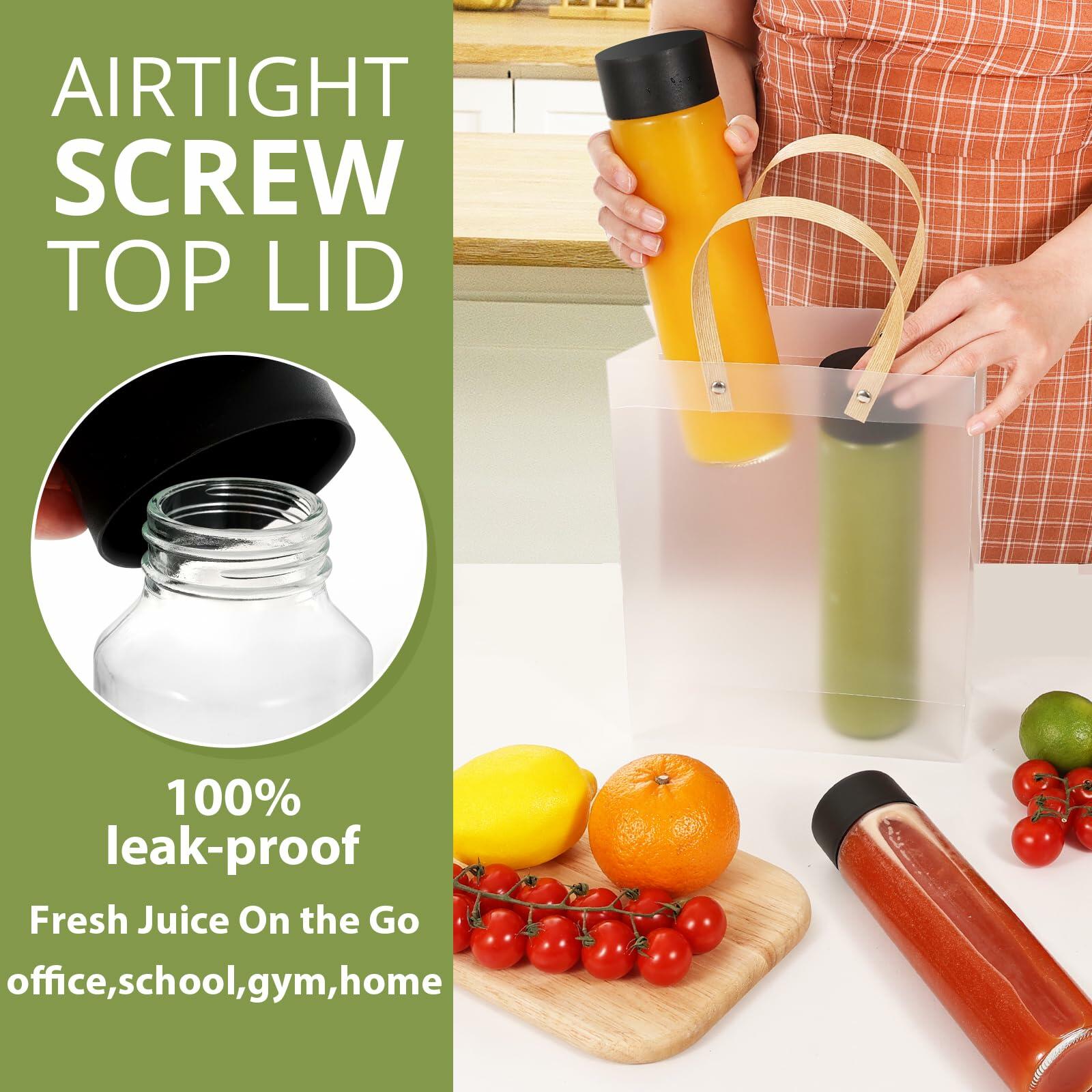 Danmu Glass Juice Bottles 16oz Leakproof Reusable 6 Pack Black Lid