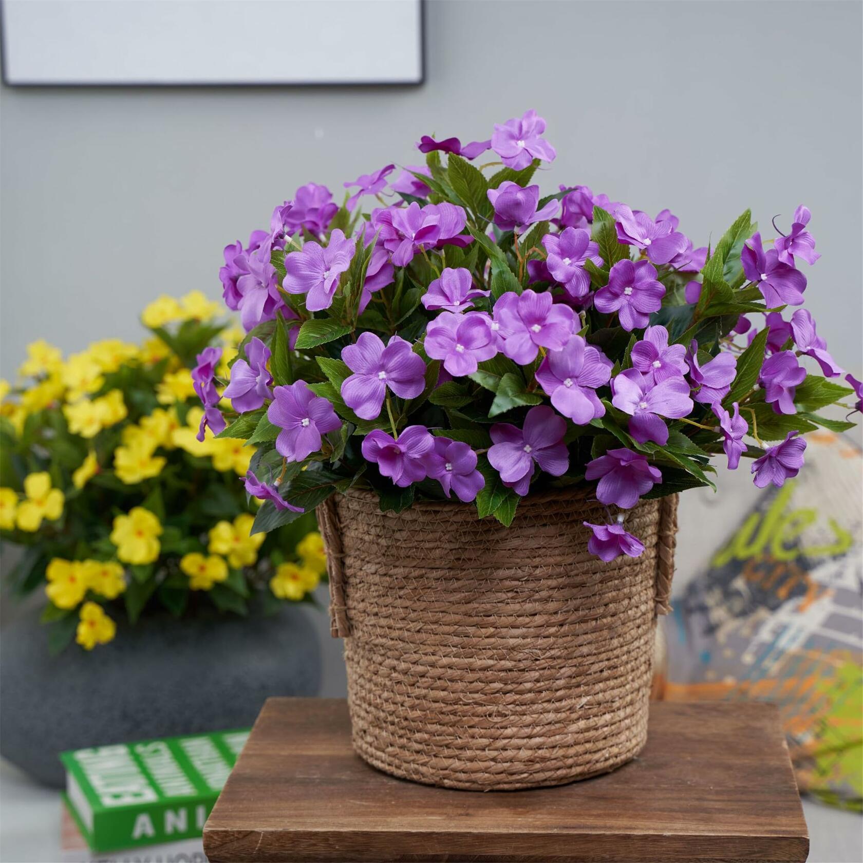 Aflorshope 2 PCS Artificial Impatiens Flowers Red Faux Greenery Bushes