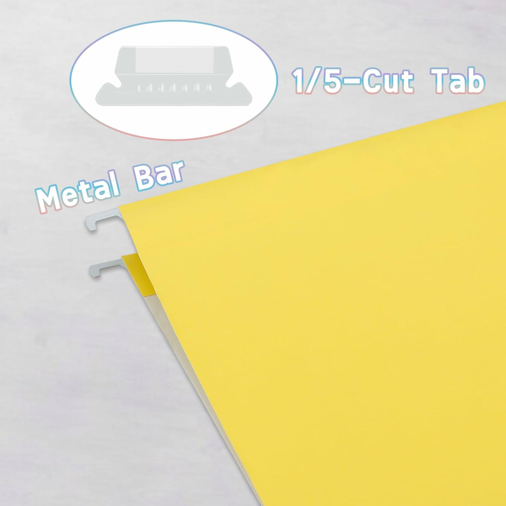 YNXPTBNC 25 Packs Hanging File Folders 1/5-cut Tab Letter Size Yellow