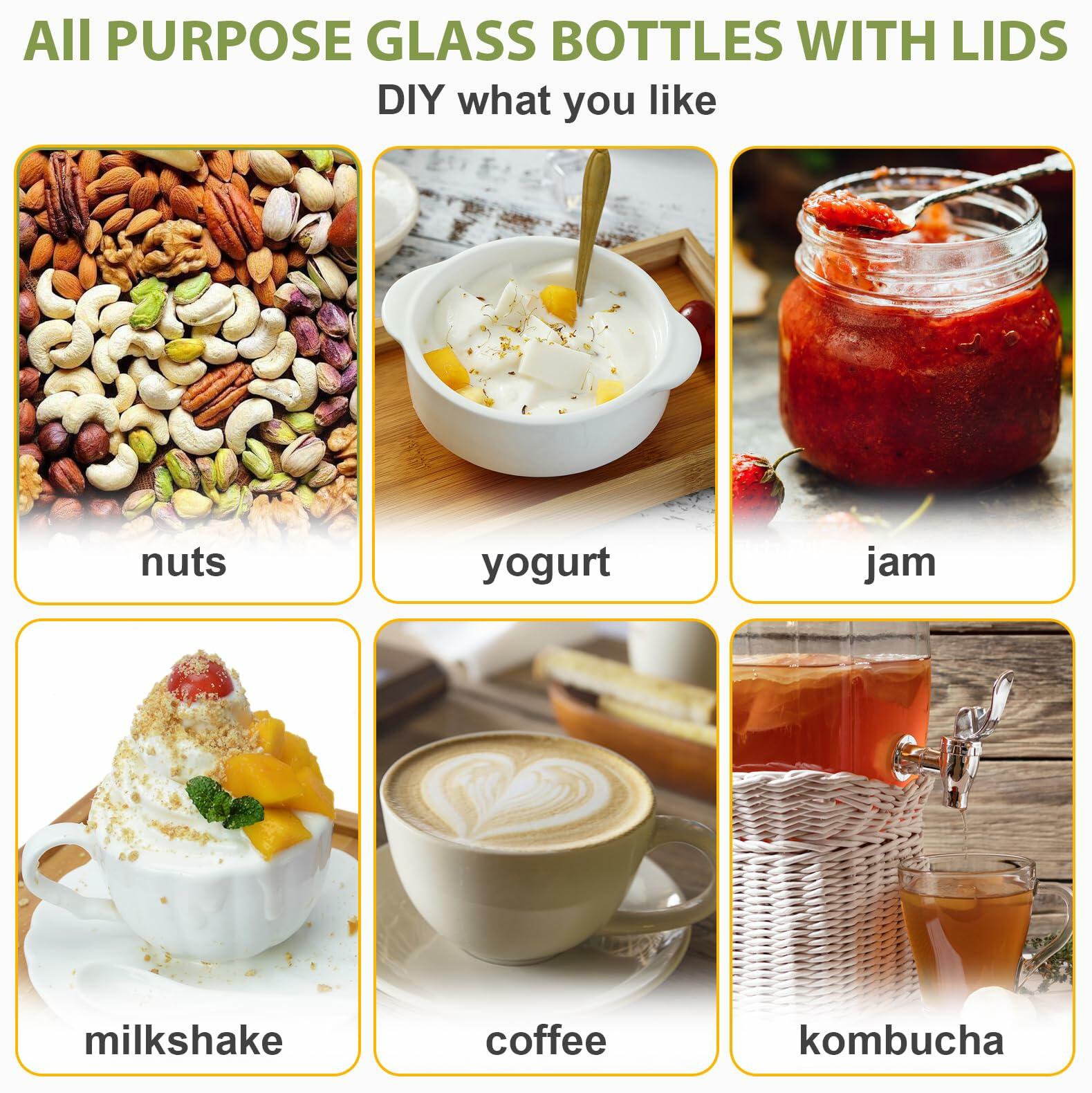 Danmu Glass Juice Bottles 16oz Leakproof Reusable 6 Pack Black Lid