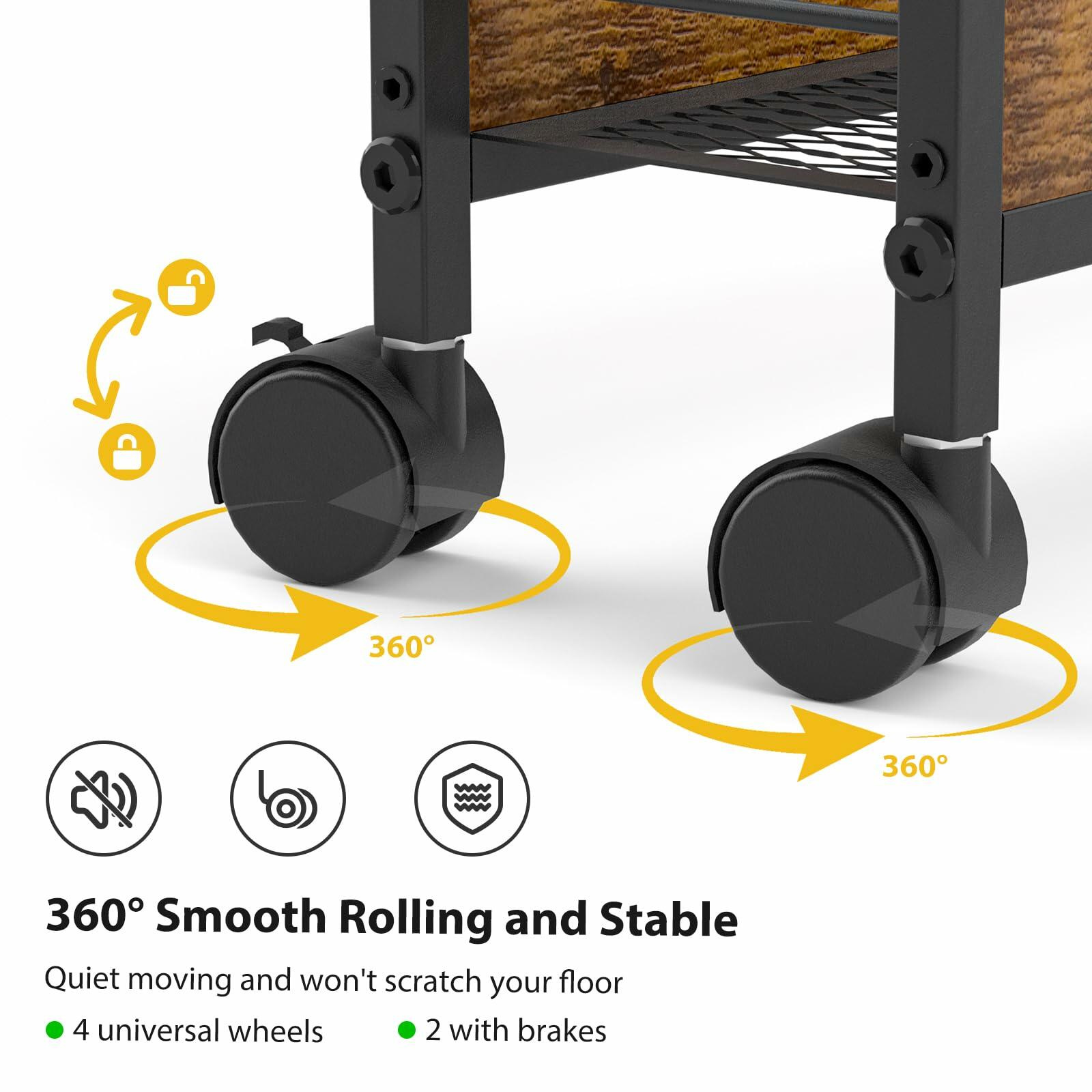 NATURE'S SOURCE 4 Tier Slim Rolling Storage Cart Metal Frame Wood Top Black