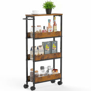NATURE'S SOURCE 4 Tier Slim Rolling Storage Cart Metal Frame Wood Top Black