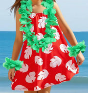 ZIW Lilo Dress Girls Red Tropical Hawaiian Costume Hula Accessories Size 7-8