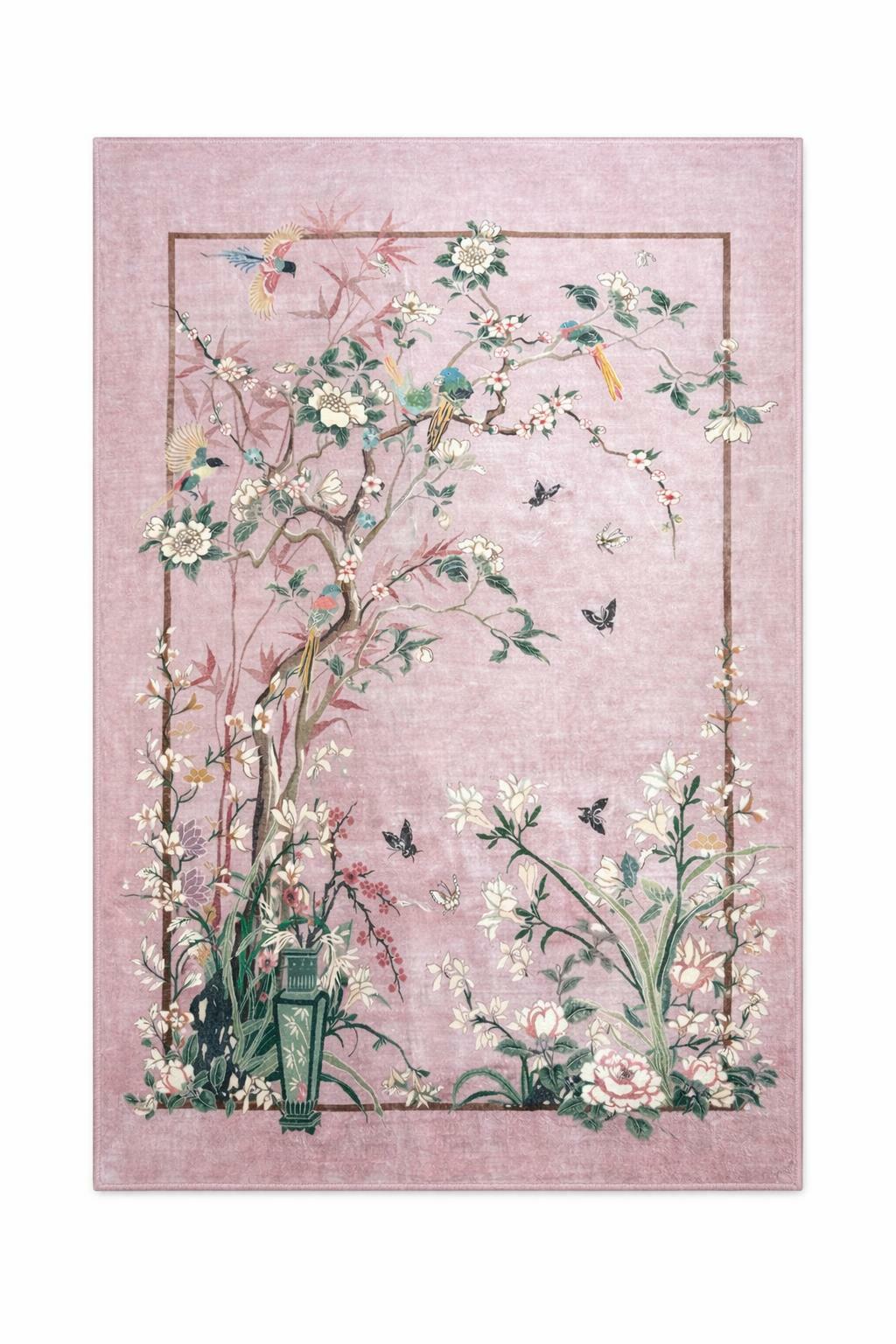Vowkten Indoor Door Mat 2x3 Pink Floral Vintage Non-Slip Low Pile Rug