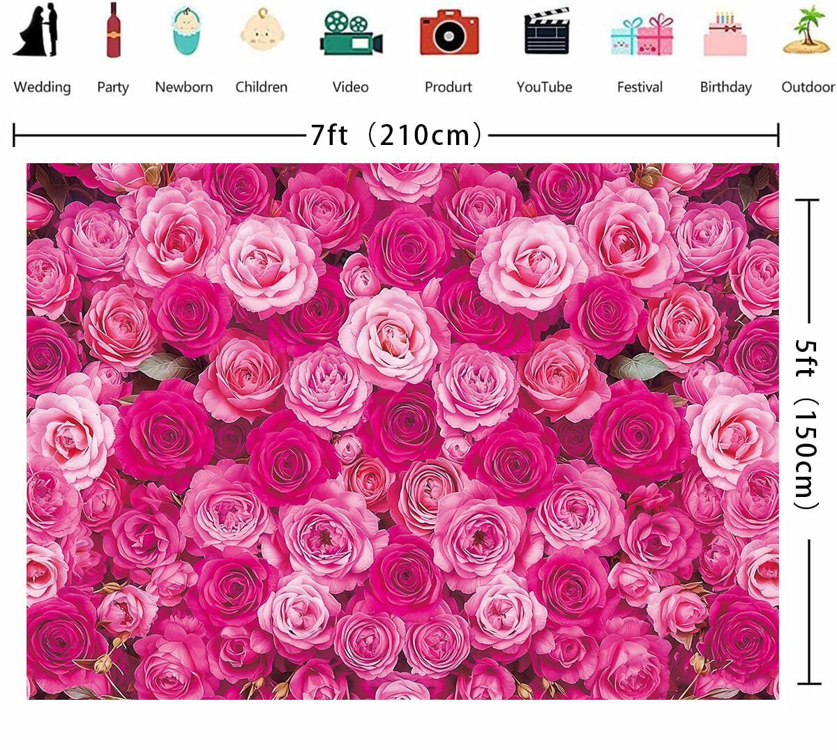 CINRAY Pink Rose Flowers Backdrop 7x5FT Floral Photography Background