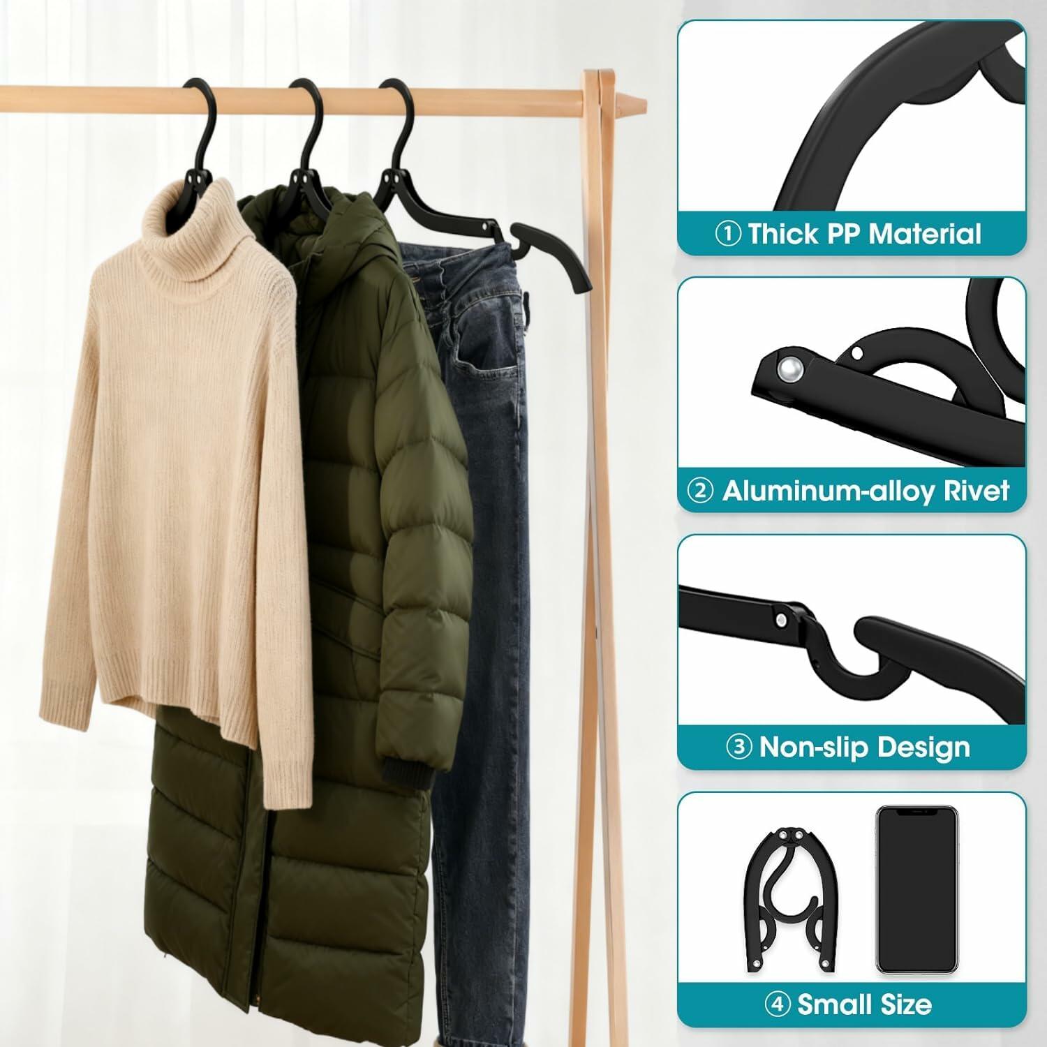 Besslly 30 Pcs Travel Hangers Foldable Plastic Organizer Black