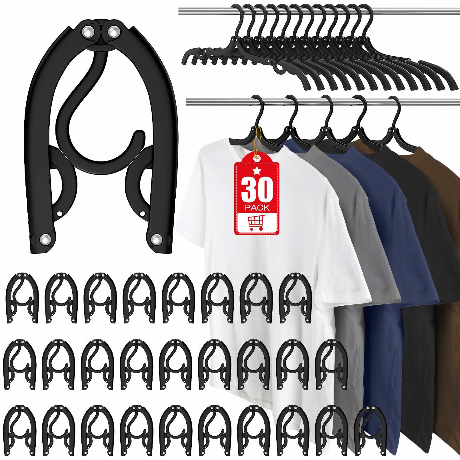 Besslly 30 Pcs Travel Hangers Foldable Plastic Organizer Black