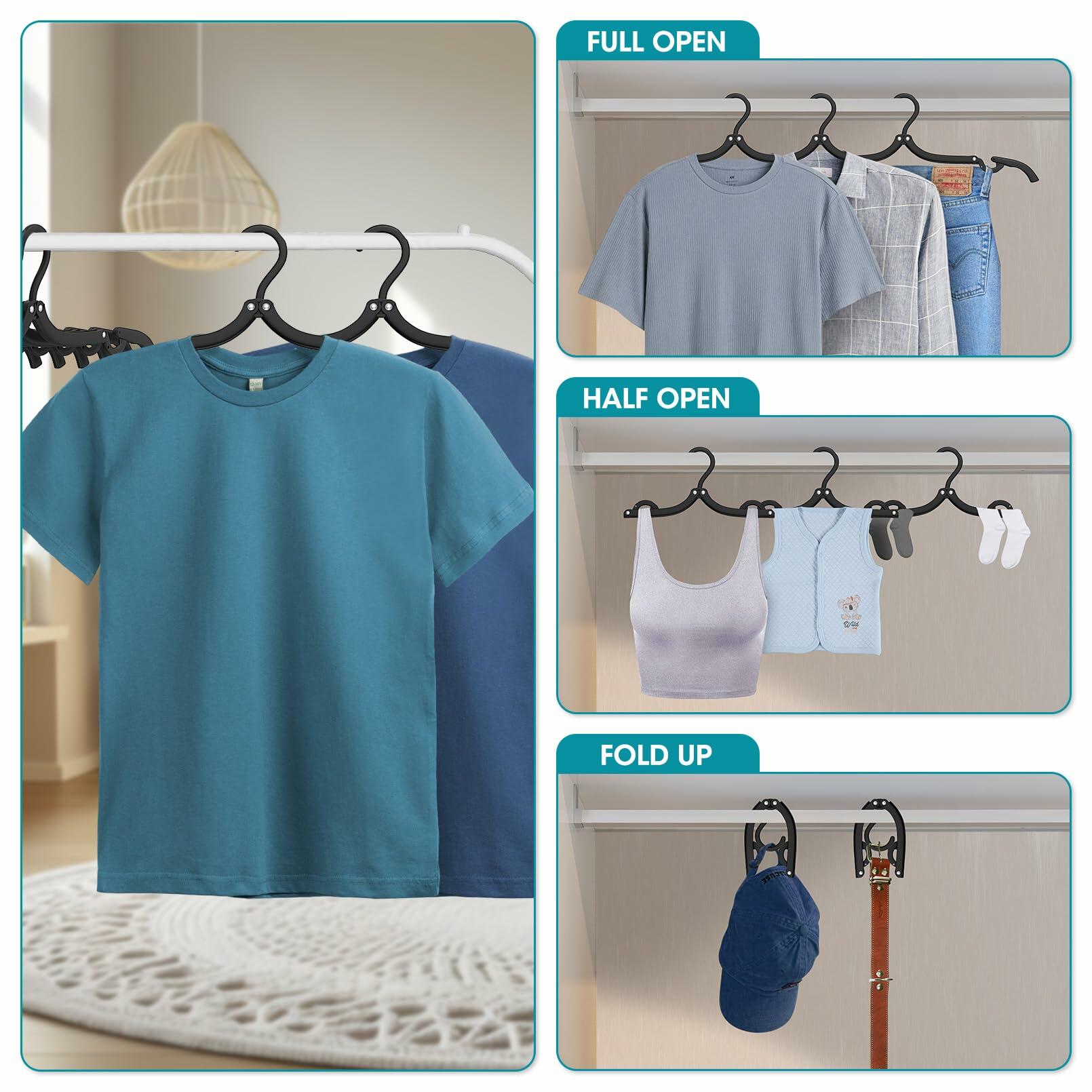 Besslly 30 Pcs Travel Hangers Foldable Plastic Organizer Black
