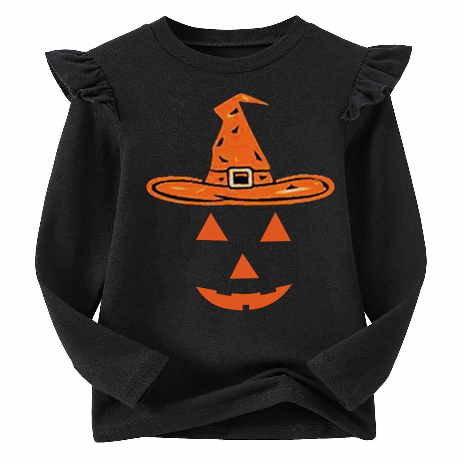 Niyage Girls Cotton Long Sleeve T-Shirt Pumpkin Witch Hat Black Size 7 Years