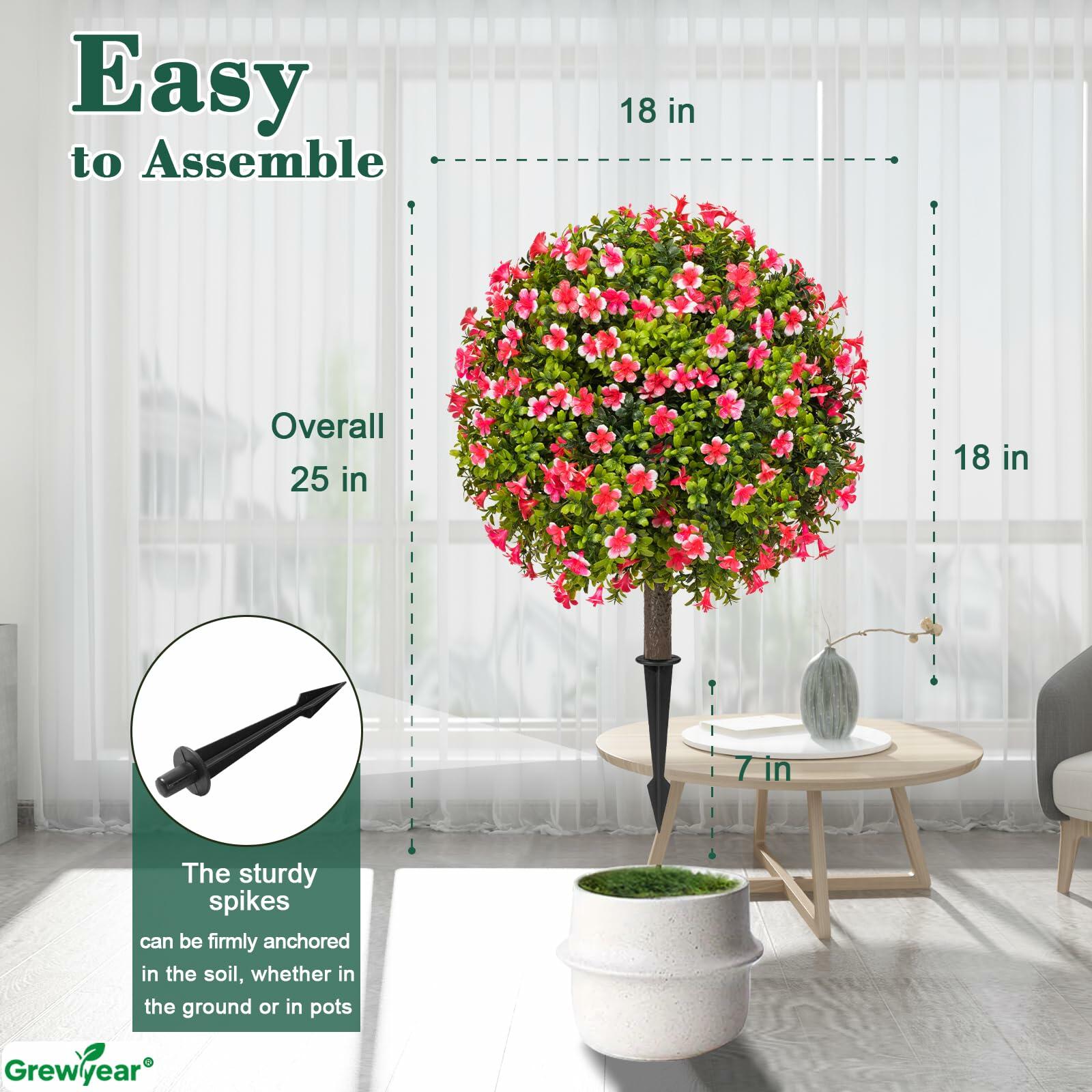 Grewyear Faux Boxwood Topiary Ball Plants Set of 2 18" Green with Red Flower