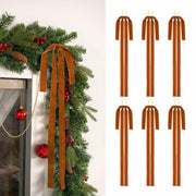 Tilirex 6 Pack Long Velvet Christmas Bows 23.5x15.5in Light Brown