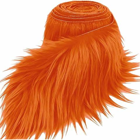 Lusofie Shaggy Plush Faux Fur Fabric Precut Strips 2x71in Orange