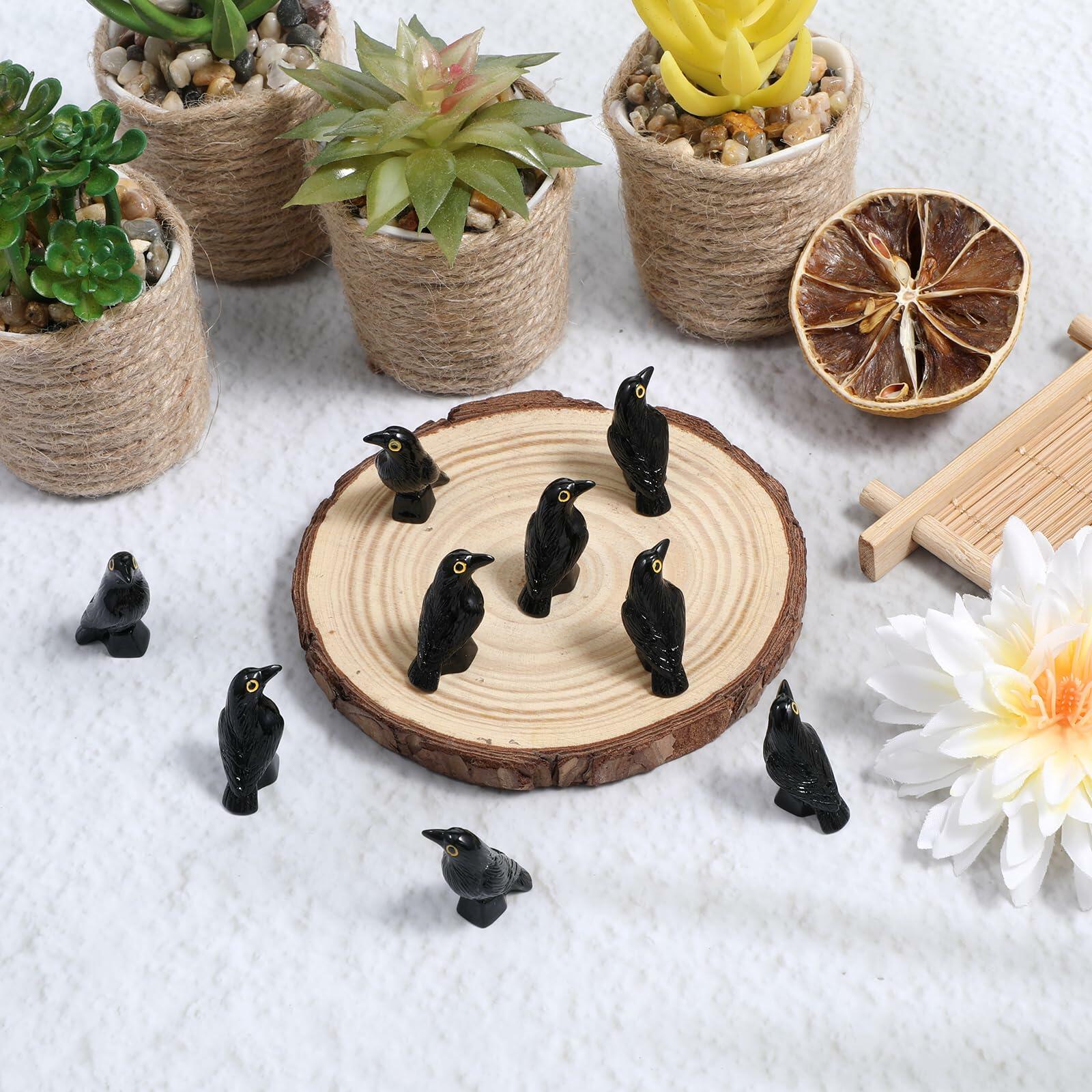 Tucnoeu 50 Pcs Mini Resin Crow Figurines Black Halloween Decor