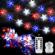 Couah 2 Pack 80 LED Red White Blue Battery Operated 20FT Star Lights