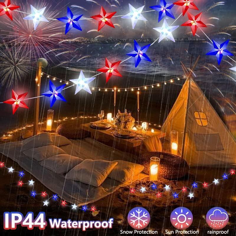 Couah 2 Pack 80 LED Red White Blue Battery Operated 20FT Star Lights
