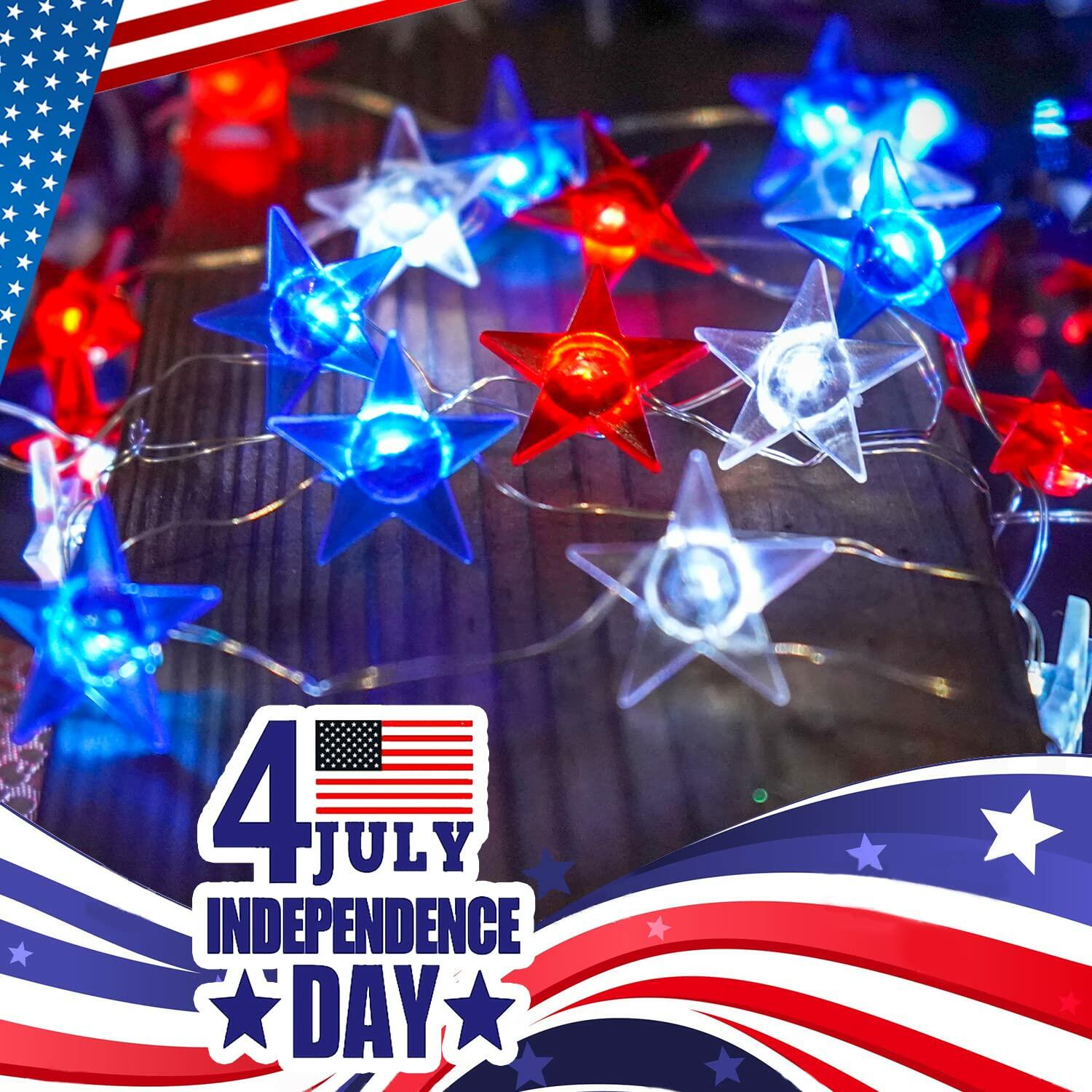 Couah 2 Pack 80 LED Red White Blue Battery Operated 20FT Star Lights